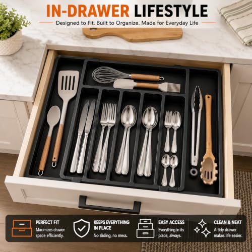 Image of TASMAX cutlery tray for kitchen drawer organisers kitchen spoon organizer for drawer