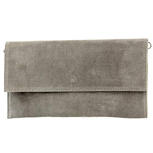 modamoda de - T151/M151 - ital. Clutch Wildleder/Leder Metallic, Farbe:Beigegrau