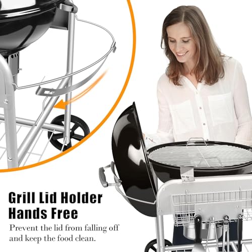 GFTIME Edelstahl Grilltisch Grillwagen für Weber 47cm & 57cm Original Kettle, Premium, Master Touch, Jumbo Joe Holzkohlegrill, Performer Holzkohlegrill mit Deckelhalter Grills, Outdoor-Grillständer