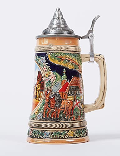 NENBOLEC Beer Stein Mug German Frankfurt Oktoberfest Bavarian Muchen Viking Tankard with Petwer Lid for Man Lovers Gifts Father 0.6Liter - Thumbnail 7