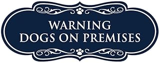 Designer Paws, Warning Dogs on Premises Sign (Navy Blue/White) - Small 1 Pack