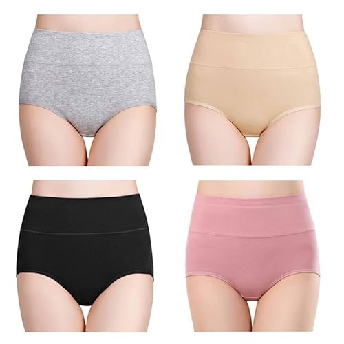 DJNCIA Höschen, Damen-Baumwoll-Slip, hohe Taille, Unterwäsche, Damenunterwäsche, Damenunterwäsche, große Größe, weich, Intim-Unterhosen für Damen, weich (Farbe: I, Größe: 4 Stück) Cover