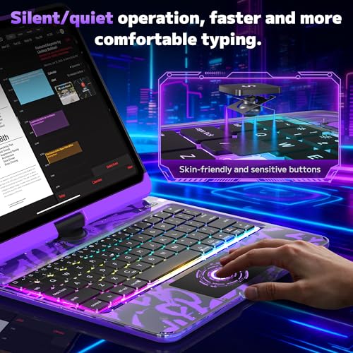 Image of Clear Keyboard Case for iPad Air 11 inch (M3 /M2, 2025 /2024), Air 5th /4th & Pro 11 inch 2022-2018, 360 Swivel with Wireless Bluetooth Multi-Touch Trackpad, 7-Color Backlit, Pencil Holder Purple