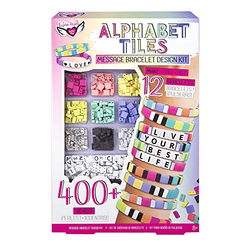 Fashion Angels Alphabet Tiles Message Bracelet Kit - Alphabet Beads Bracelet Making Kit for Kids Ages 8 and Up, 400+ Beads for DIY Bracelets, Makes 12 Colorful Bracelets (12557)