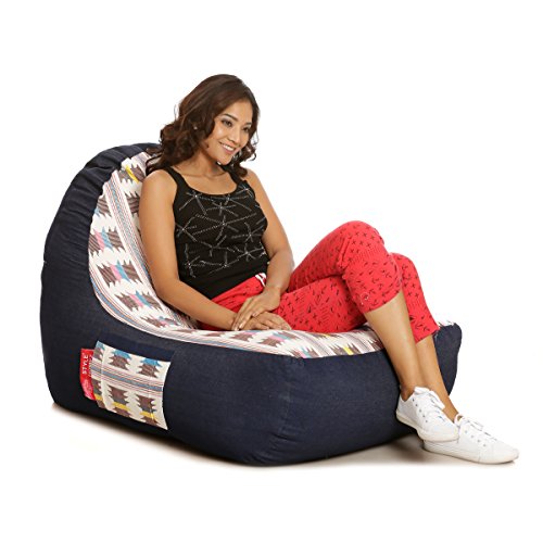 Image of Style Homez Urban Design Denim Canvas Ikat Printed Bean Bag XXL Size Filled with Beans Fillers