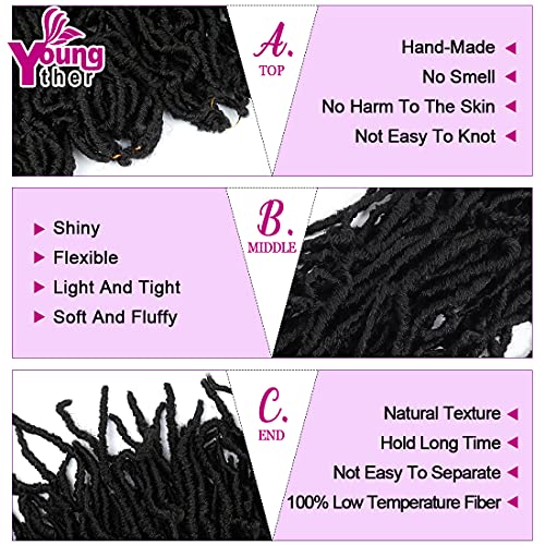 Youngther 18 Inch New Faux Locs Crochet Hair Curly 6 Packs New Soft Locs Crochet Hair For Black Women Pre Looped Synthetic Goddess Locs Braiding Hair (18Inch 6Packs,1B#) #TOP2