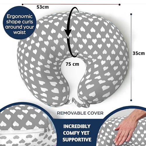 Image of VParents Feeding Pillow, Breast Feeding Pillows Vacuum Packed Cotton Nursing Pillow and Positioner, Breastfeeding, Bottle Feeding, Baby Support Rosy (Gray) 110656