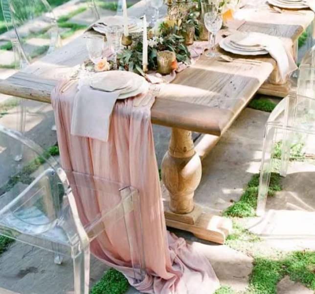 PORI Runner da tavola in Garza di Cotone Rosa Verde Beige Blu con Decorazione per Feste di Matrimonio