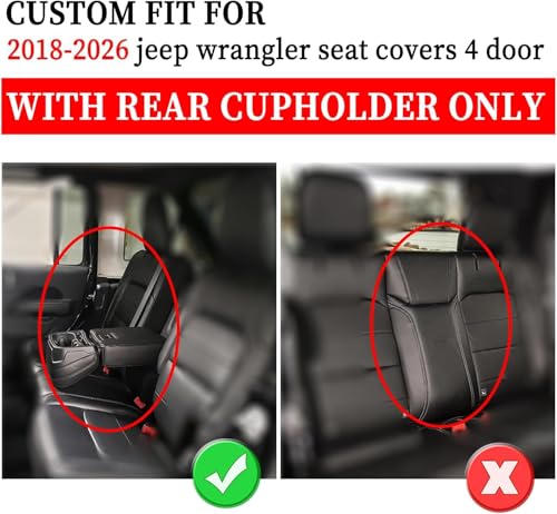 Image of Coverado Seat Covers Fullset for Jeep Wrangler, Waterproof Car Seat Covers for Automotive Truck Seat Covers Custom Fit for 2018-2026 Jeep Wrangler JL 4-Door with Rear Cupholder Only,Black
