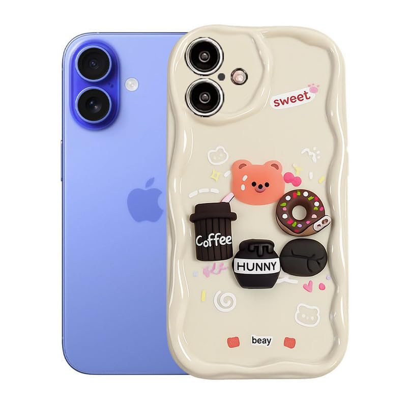 Image of ZR023 Compatible for iPhone 16 Cute Teddy Bear Design Back Cover | Soft Silicone Shockproof Protective Case | Slim Fit Stylish Camera Protection Phone Cover - White