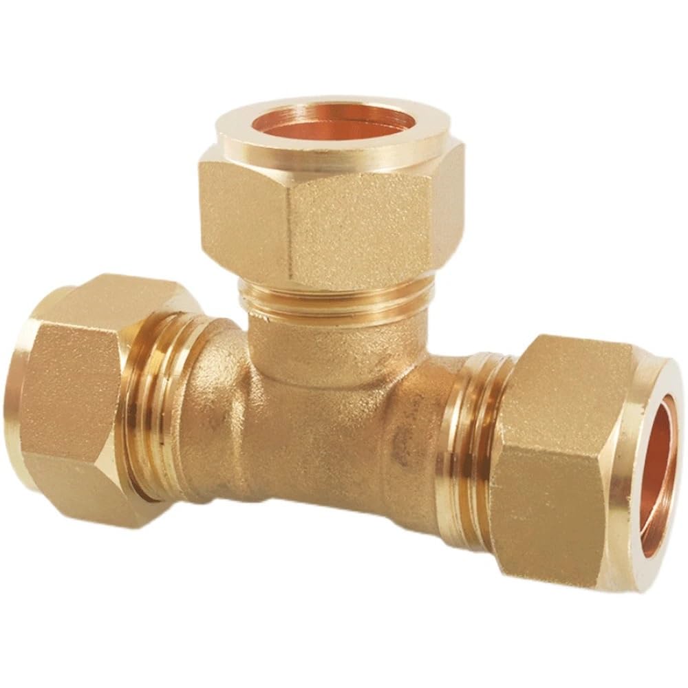 Conector de tubería. 1 Pieza Compatible con 6, 8, 10, 12, 14, 15, 16, 18, 19, 20, 22, 25 y 28 mm, unión de compresión Tubo latón, Conector en T 3 vías for Agua, Gas petróleo(15mm)