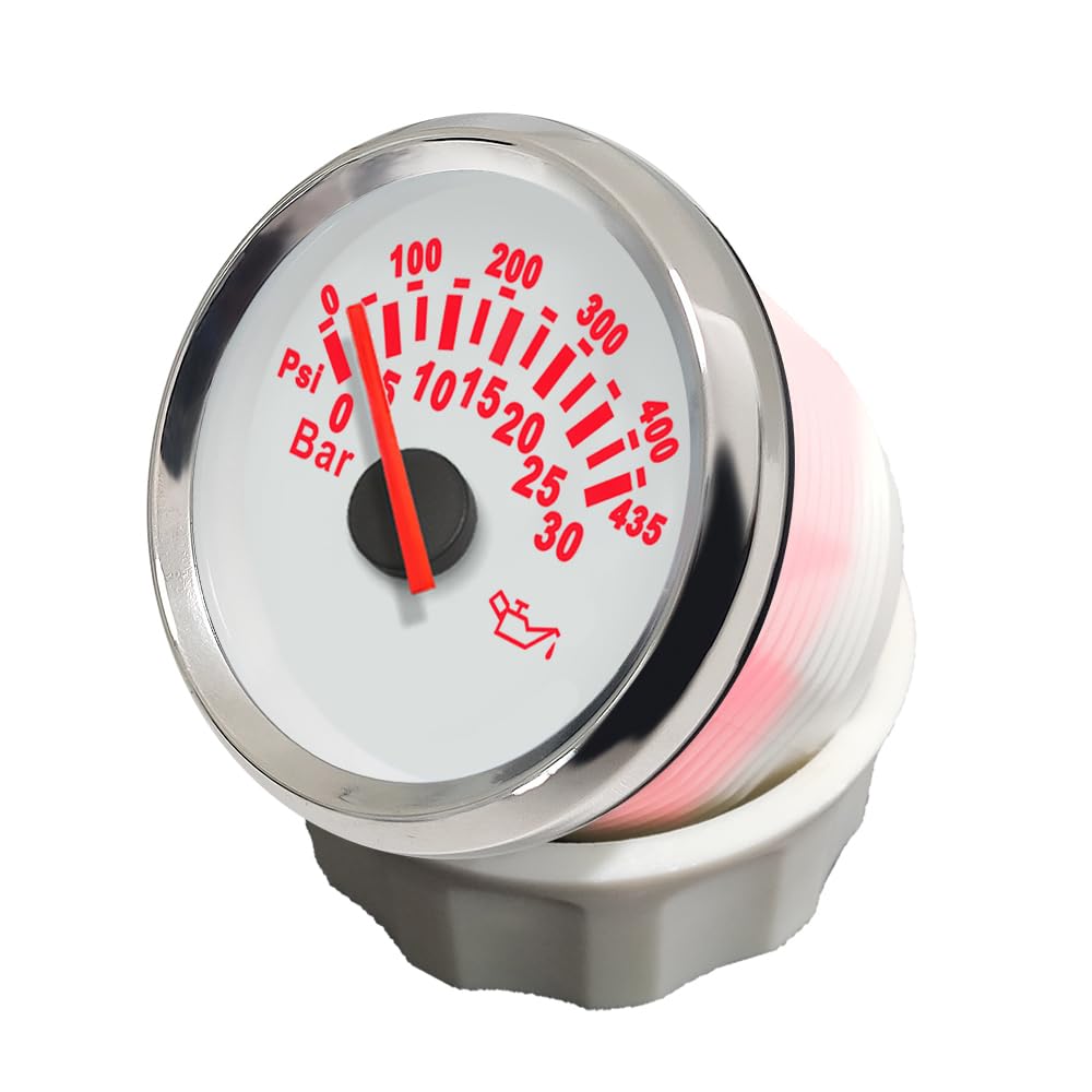 ELING 52mm Oil Pressure Gauge 30Bar 435Psi Universal for Car Vessels RV with Red Backlight 12V 24V