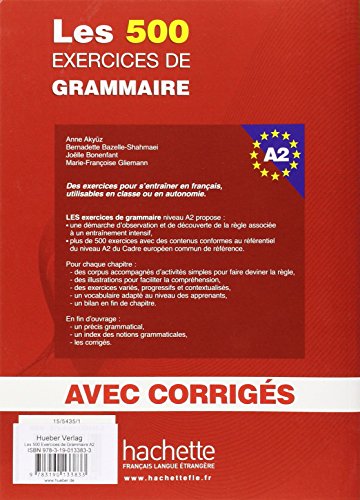 Les 500 Exercices de Grammaire A2. Livre + avec corrigés