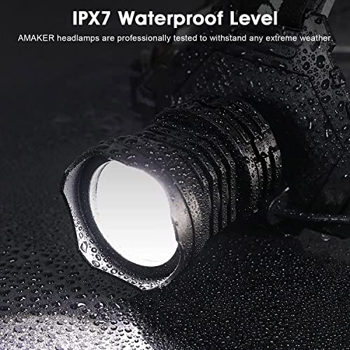 Amaker Led Rechargeable Headlamp, 90000 Lumens Super Bright With 6 Modes & Ipx7 Level Waterproof Usb Rechargeable Zoom Headlamp, 90° Adjustable For Outdoor Camping, Running, Cycling,Climbing,Etc. #TOP4