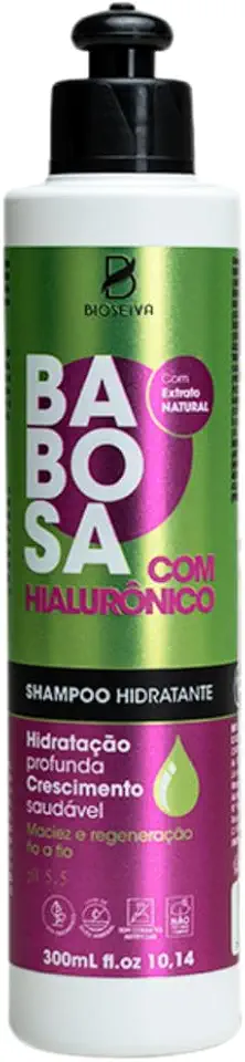 Shampoo Babosa com Hialurônico BioSeiva 300mL Hidratação Crescimento Brilho Limpeza Suave