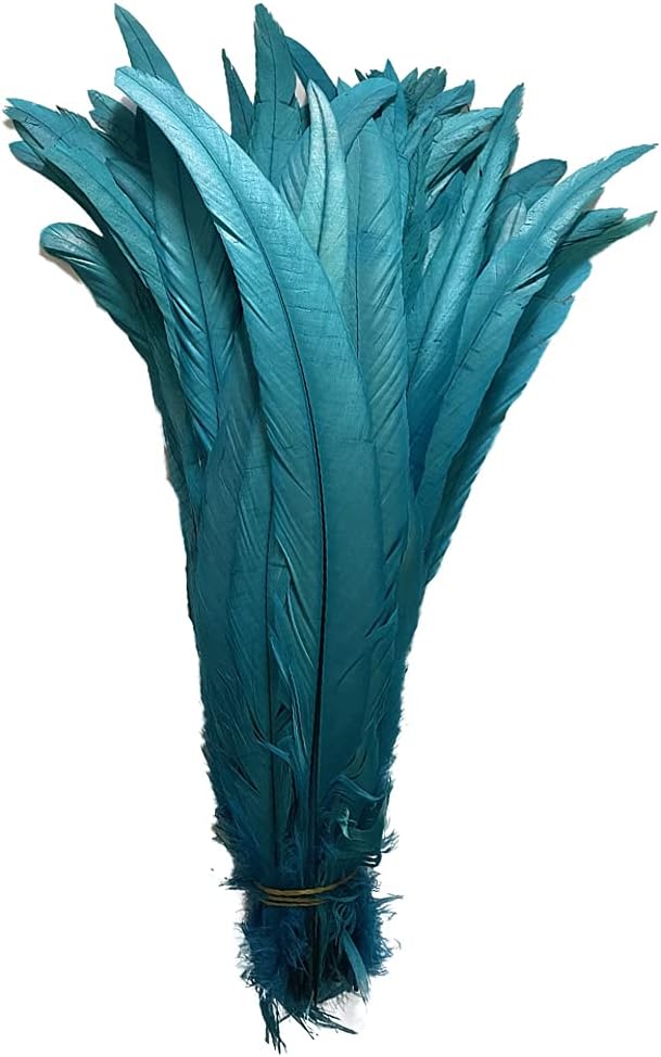 LONDGEN Turquoise 50PCS Nature Rooster Coque Tails Feathers 12-14inch for Stage Performances and Costume Decoration