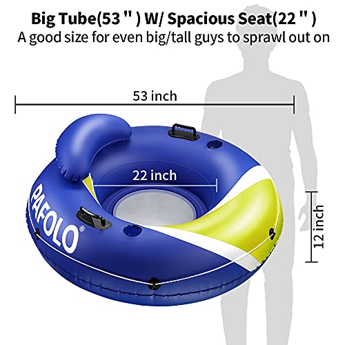2023 Upgraded Pool Floats Adult, River Tubes for Floating Heavy Duty, River Floats with Mesh Bottom, 2 Cup Holders, 2 Heavy-Duty Handles, Headrest, 53" Inflatable Float Tube for Beach Lake Rafting by Pafolo - Image 2