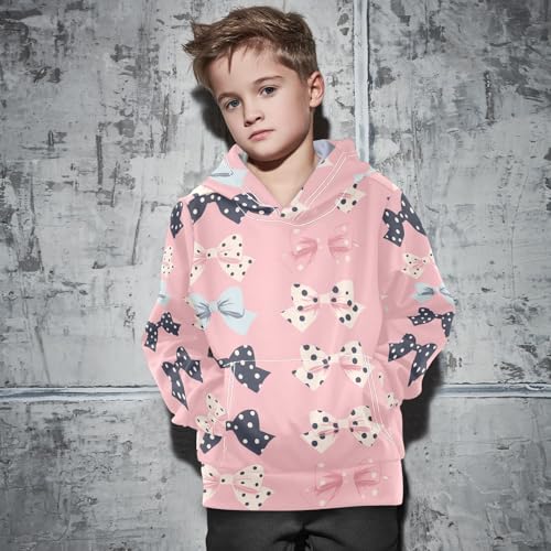 KLL Black Polka Dots on Pink Background Unisex Girls Boys Sweatshirts Sweater Crewneck Athletic Hoodie Kangaroo Pocket 5