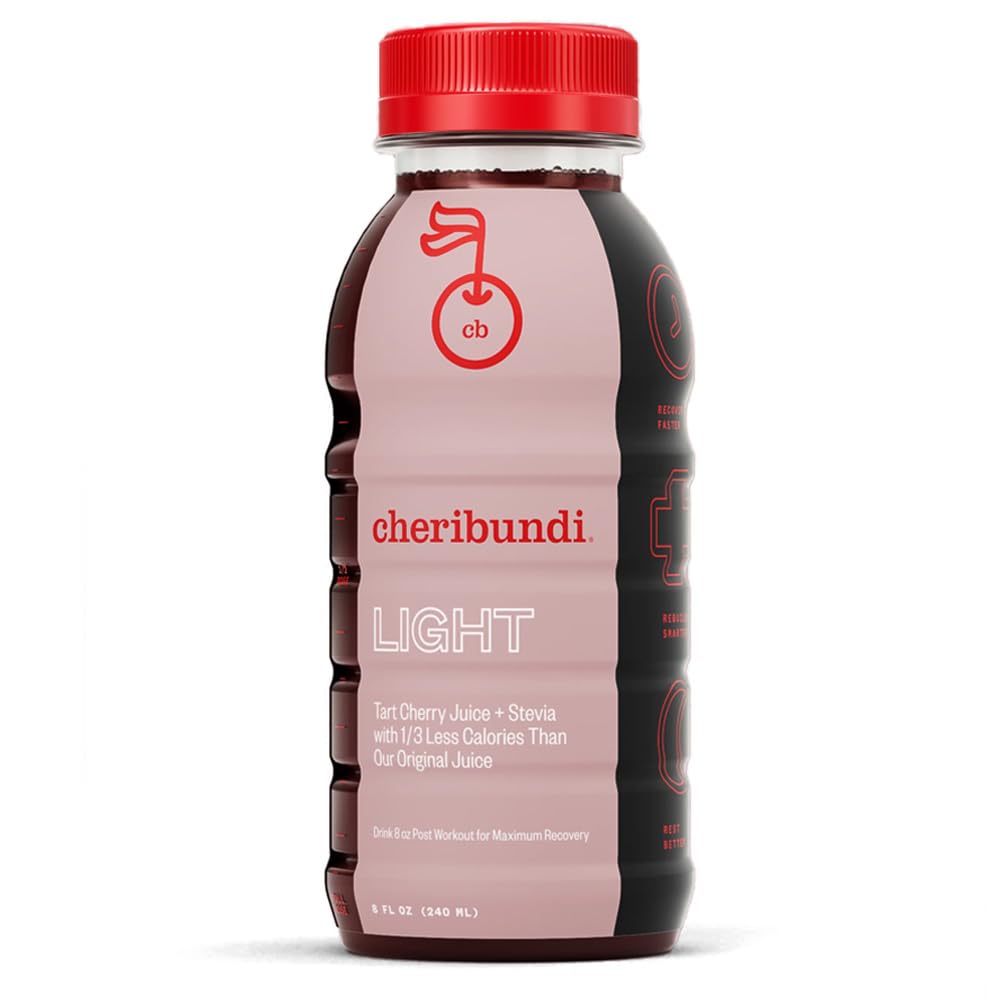 Cheribundi 100% Tart Cherry Juice Light | Low Calorie & Reduced Sugar Tart Cherry Juice | Athletes Recovery Drink | Promotes Restorative Sleep, Muscle Recovery & Boosts Performance | 8 floz (12 Pack)