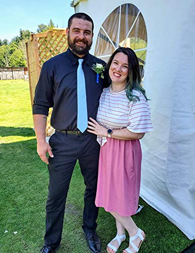 Merokeety Women's Summer Striped Ruffle Sleeves Tie Waist Crew Neck Casual Swing Midi Dress Dusty Pink #TOP5