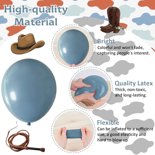 Image of Cow Print Balloons, 12 Inch Cowboy Dusty Slate Blue Brown Yellow Sand White Latex Party Balloon Western Balloons for Kids Boys First Rodeo Baby Shower Farm Country Wild West Birthday Party Decorations