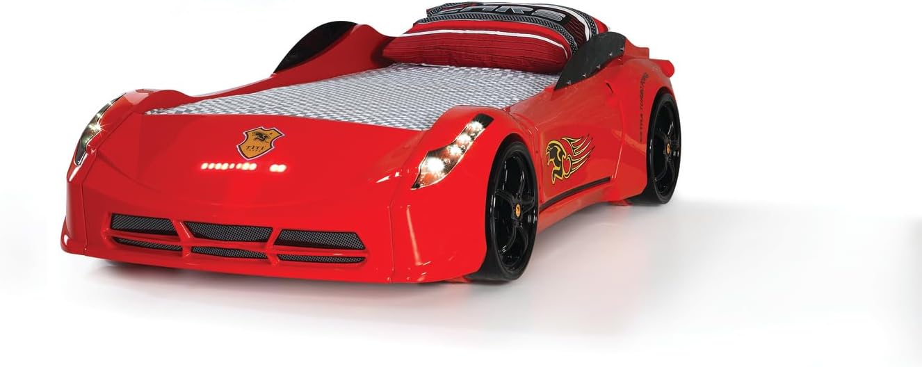 HomeStock Twin Car Bed with Remote Control & Lights - Kids Racing Bed Frame, Premium Design