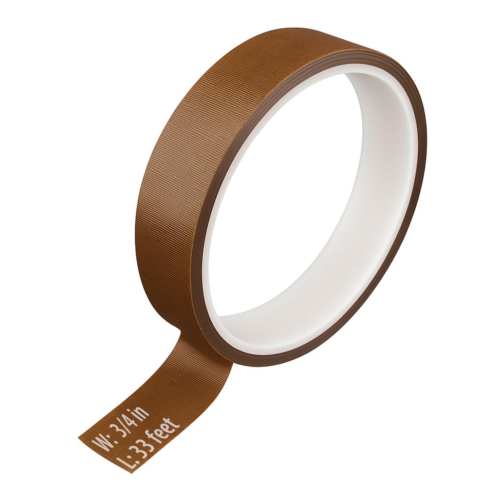 VANSUKY PTFE Teflon Adhesive Tape 0.75 in x 33 ft x 7 mil – Heat Resistant, Non-Stick Surface, High Temperature Sealing Tape for Heat Press, Vacuum Sealer, Industrial and DIY Use (3/4 in)