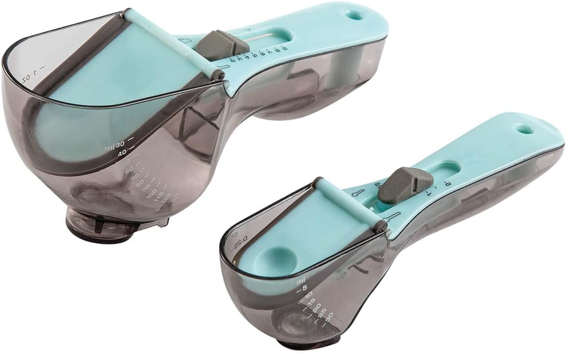 Adjustable Measuring Cup Set, BPA-Free Plastic Sliding Measuring Spoon for Wet & Dry Ingredients, 5ml-130ml/0.25-4oz/½tsp-9tbsp/⅛-½Cup, Space-Saving Kitchen Gadget for Baking,Easy-Clean 1-Piece Design