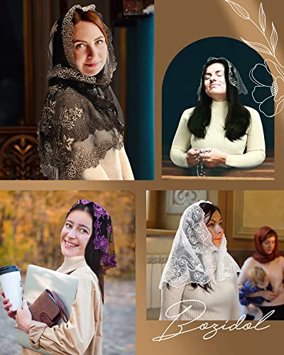 Bozidol Catholic Chapel Mantilla Veil Spanish Church Veil Lace Head Covering for Religious Christian Prayer (Black-Gold) - Thumbnail 6