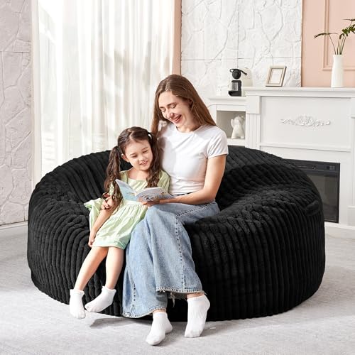 Image of HABUTWAY 3FT Bean Bag Chair, 3' Large Bean Bag Chairs for Adults with Stripe Plush Cover, Memory Foam Beanbag Chair for Living Room Bedroom Dorm,Black