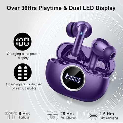 Image of Wireless Headphones Bluetooth 5.4 Earbuds, 2025 Ear buds Deep Bass Hi-Fi Stereo, 4 ENC Noise Cancelling Mic, 40Hrs USB Fast Charging in-Ear Earphones, IP-X7 Waterproof Workout Sport for Android iOS