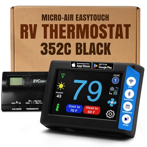 MICRO-AIR EasyTouch Digital RV Thermostat Replacement - Programmable and Reliable - WiFi and Bluetooth Enabled - Replacement Thermostat Compatible with Coleman MACH (352C Black)