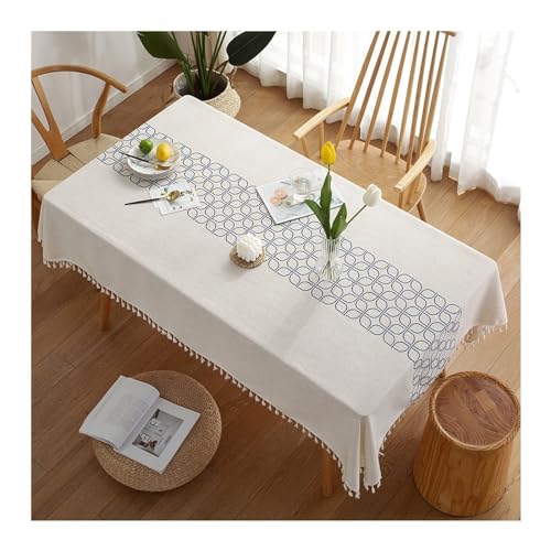 Nappe de table rectangulaire en polyester lavable style géométrique à pompons - 2