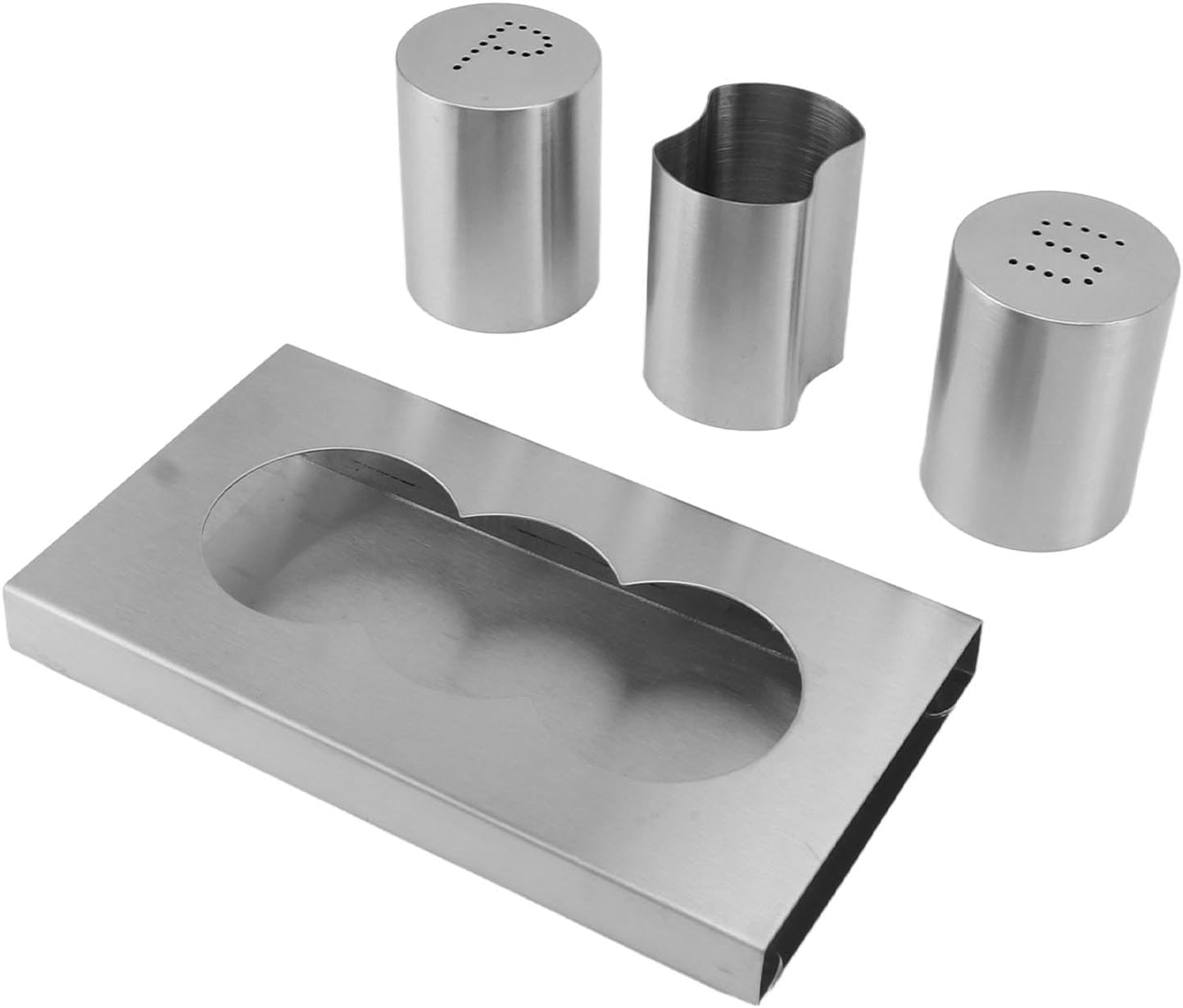 less Steel Salt Shakers Set with Tray, Condiment Shakers, Toothpick Holder Access, Ele for Home Restaurant Table BBQ Party