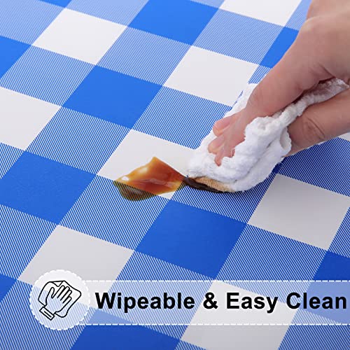 Misaya Round Tablecloth, Fitted Table Cover With Umbrella Hole, 100% Waterproof, Elastic Edge, Flannel Backing, Plastic Table Cloth Fit 36"-44" Round Tables For Patio, Picnic, Outdoor, Blue & White #TOP3