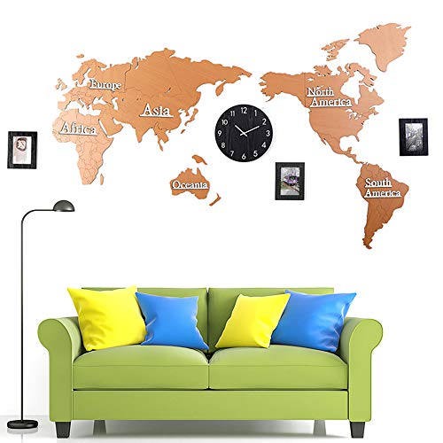 Horloge murale 3d carte du monde sans bruit pour décorer sans percer