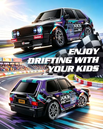 Image of RC Drift Car with Racing Livery 4WD 1 /24 Remote Control Drift Car | 20KM /H High-Speed Classic 80s-Style Sports Hatchback Toy Vehicle with LED Lights, Extra Racing Tires, for Adults and Kids