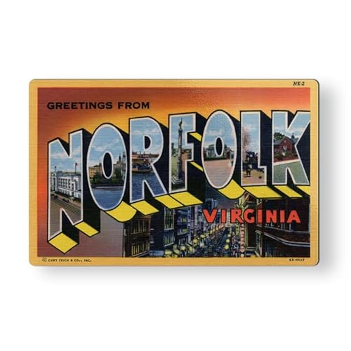 Greetings from Norfolk Virginia Magnet for Car Fridge Locker Metal Door - 5" - Vintage Travel Postcard Style