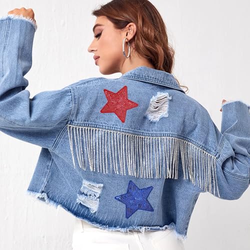 10Pcs Sequins Star Shaped Patch Shiny Iron on Applique Embroidered Patches for Clothing, Bags, Jackets, Jeans DIY Earrings Accessory Craft Valentine Christmas Decoration for Clothes Hats Backpacks