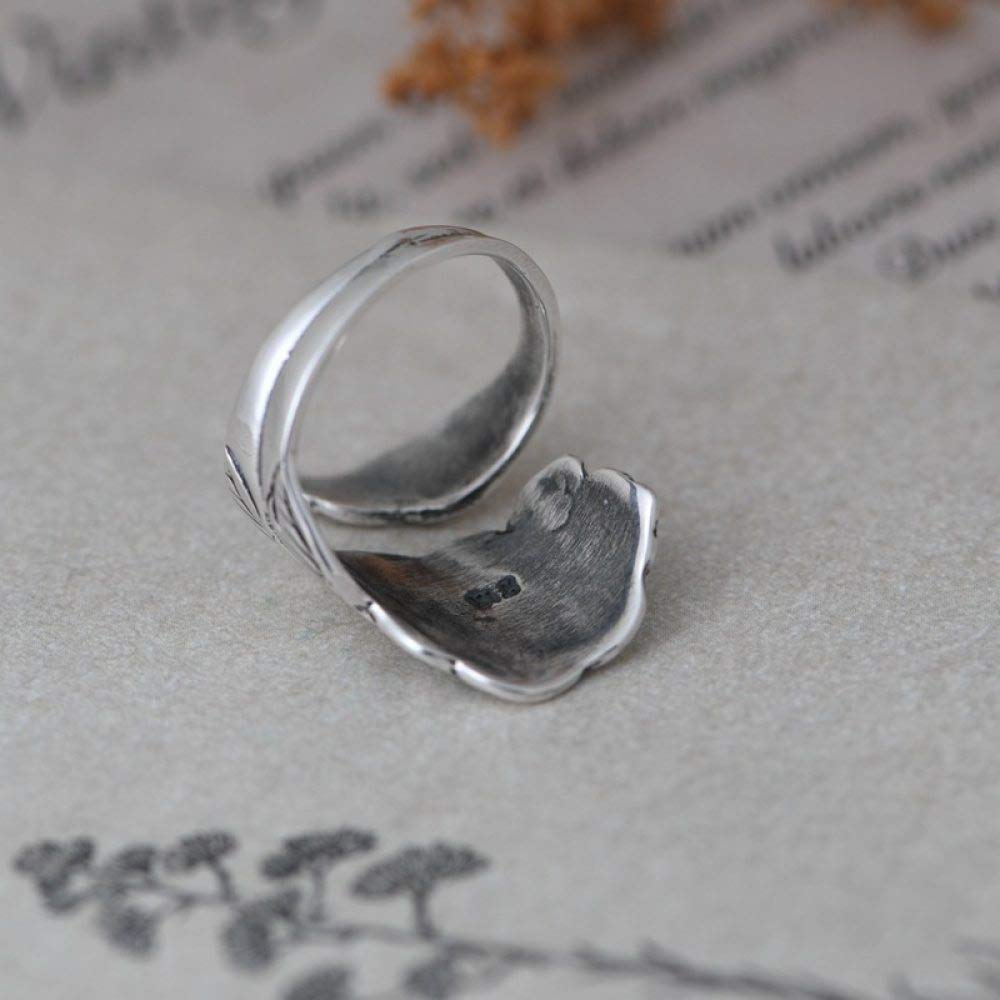 HGJH Anelli d'Argento,Anello Regolabile per Donna retrò Invecchiato Moda Peonia Fiore Incisione Anello per Dito Indice Eternità FEDI Nuziali Anelli di Promessa per Ragazze Signore