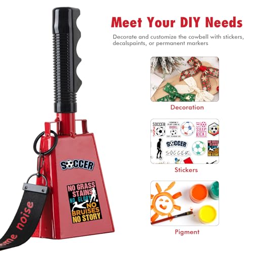 Red Cowbells with Wrist Strap 2 Pack Metal Noise Makers for Sports Games by CHMI - Used condition - Image 2