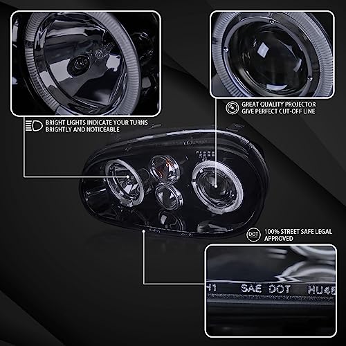 Autozensation Compatible With 1999-2002 Volkwagen Cabrio 1999-2006 Vw Golf Mk4 / Gti 2004 Vw R32 Black Housing Smoke Lens Projector Headlights Mk4 L + R Pair Headlamp #TOP2
