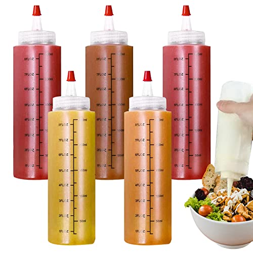 5 Piezas, Botella De Salsa, 250ml/8 Oz, Condimento Botellas, Botella De Ketchup, Dispensador De Botellas De Plástico, Para Condimentos, Salsa De Tomate, Salsa Picante, Aceite De Oliva, BBQ