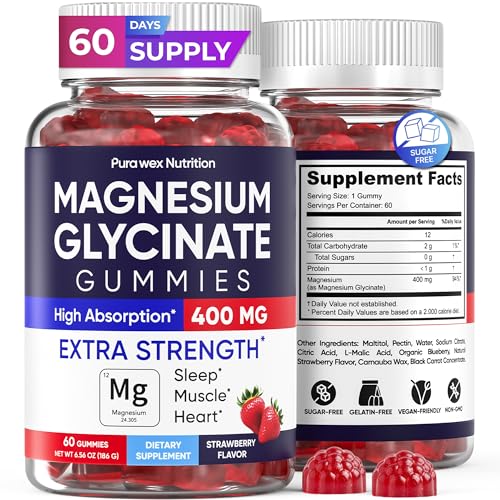 Magnesium Glycinate Gummies 400mg Extra Strength, 60ct (30 servings)