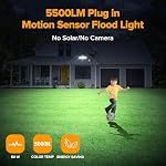 LUTEC 50W Lumières extérieures du détecteur de mouvement, 5500 LM Branchez-vous en plein air, Dusk to Dawn, IP65 Éclairage de sécurité étanche, 5000K Lumière du jour, mur réglable pour garage, triage, porche (noir)