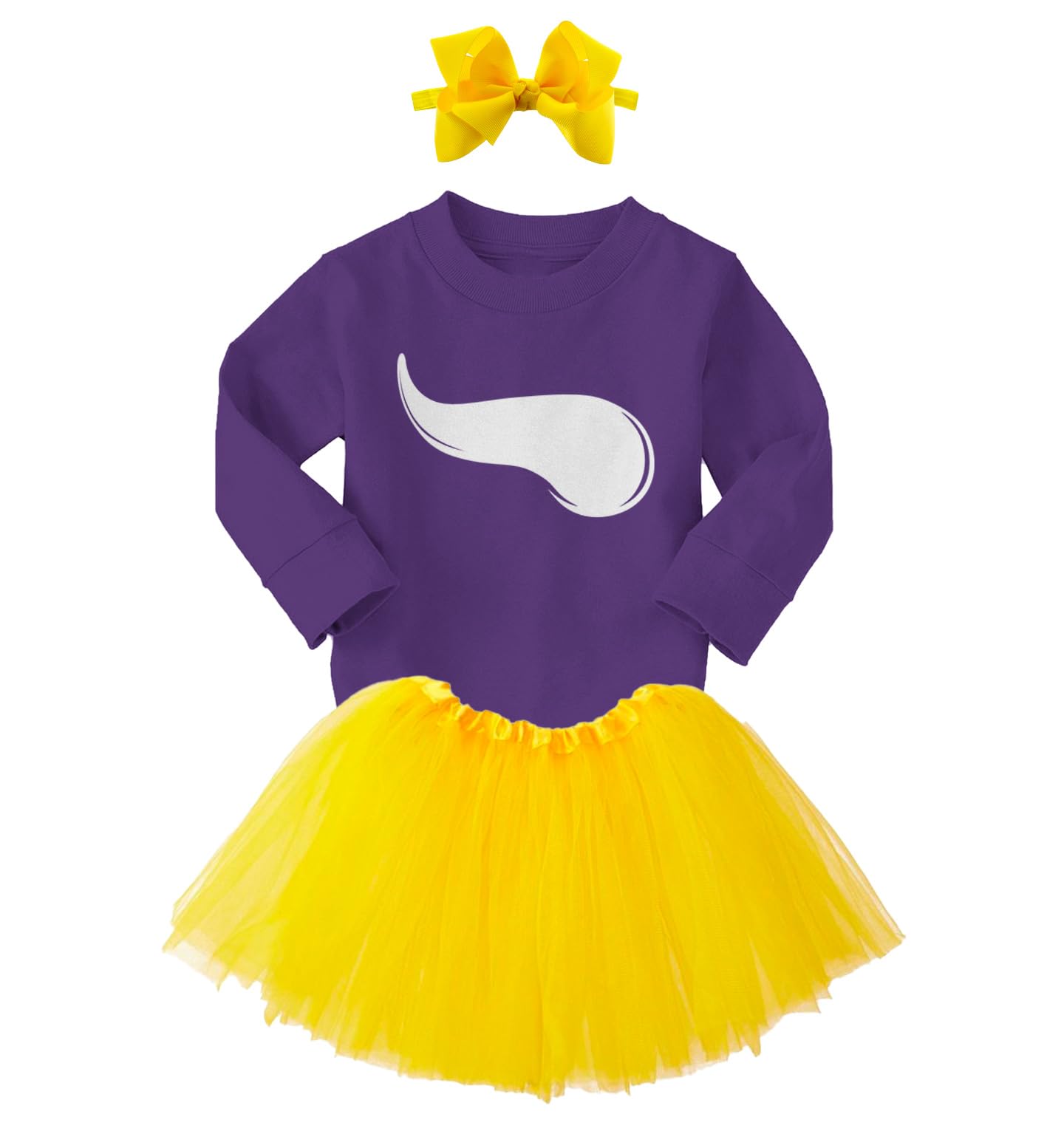 Viking Horn - State Proud Strong Pride Sports Long Sleeve Toddler T-Shirt + Tutu Skirt + Bow Headband Set (Long Sleeve Purple T-Shirt/Yellow Tutu, 3T)