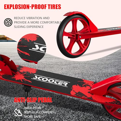 Scooters for Kids 9-25, Teens & Adults - Foldable Commuter Scooter with Bell, Hand Brake & Adjustable Height, 260 LB Weight Capacity, Perfect for School, Campus, Park Rides, Red - image 5