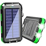 Solar Charger 20000mAh, Portable Solar Power Bank Waterproof Solar Phone Chargers Compatible with All Smartphone External Battery Pack with 2 USB Ports/LED Flashlights for Outdoor Camping(Black/Green)