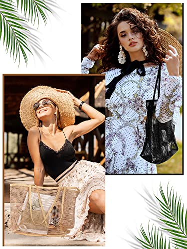 4 Pcs Summer Beach Tote Bag Include 2 Pcs Large Mesh Beach Tote Bag Womens Shoulder Handbags 2 Pcs Straw Clutch Bag Bohemian Woven Purse Zipper Wristlet Wallets For Women Girl Picnic Vacation Holiday #TOP6