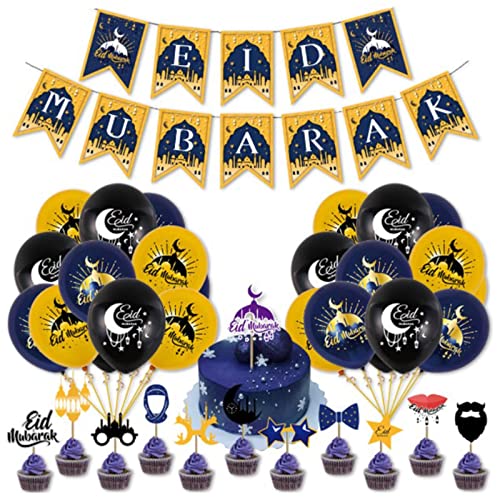 UGPLM EID Mubarak Conjunto de suprimentos de decoração de festa com feliz aniversário, balões para d